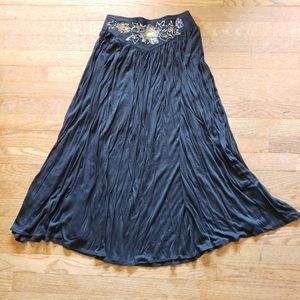 Vtg 1990s Beaded Sequin floral motif black Skirt 100% Rayon Jane Ashley S/M